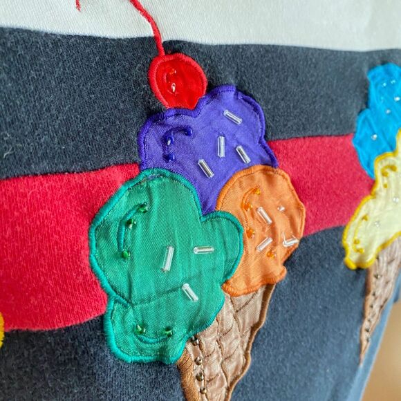 Vintage Bechamel L Blouse with Ice Cream Cones and Cherries Embroidered Beaded - Picture 6 of 10